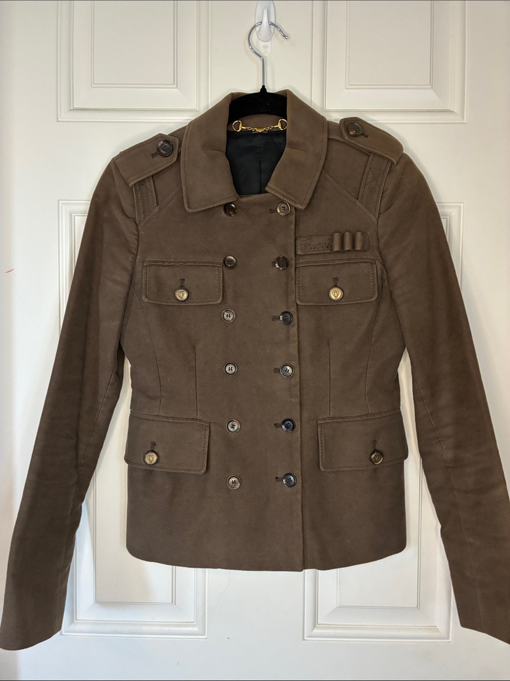 Gucci Brown Coat with Gold Horsebit Detail and Black Lining